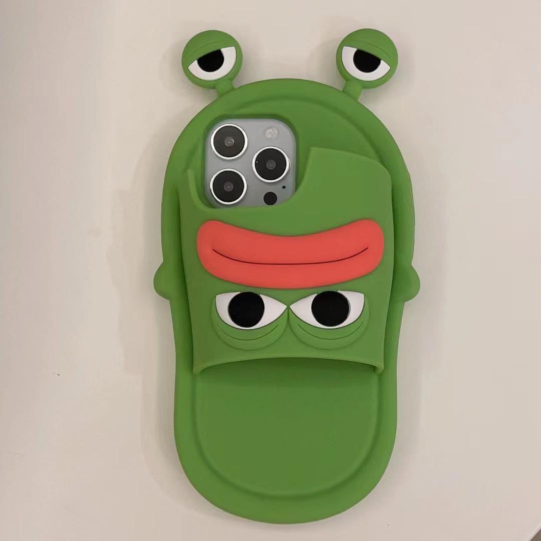 

Двусторонние тапочки с мультяшным выражением и одинокой лягушкой, чехол для телефона, совместимый с iPhone 14, 13, 12 Pro Max 11, зеленый стереоскопический силиконовый защитный чехол iPhone 14 Pro зелёный