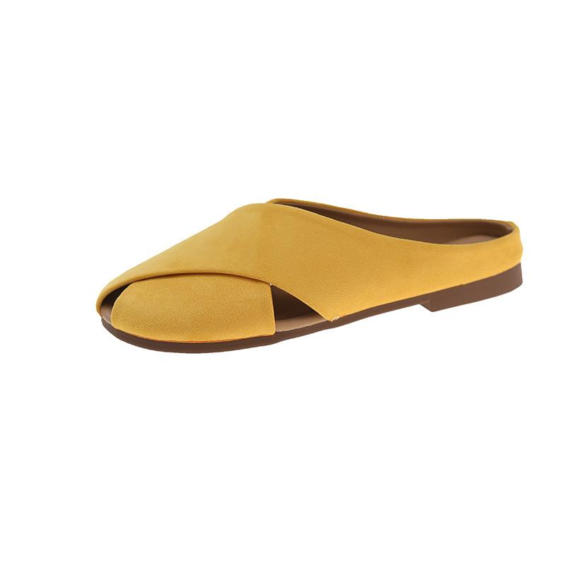 Lazy summer large size pregnant women cool slippers with one foot flat bottom new bag head half slippers women wear 2025 gentle