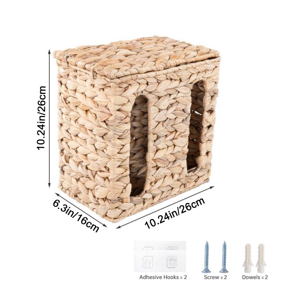 Rectangular Straw Weaving Storage Basket Wall Mounted with Lid Tissue Box Large Capacity Garbage Bag Storage Box Living Room