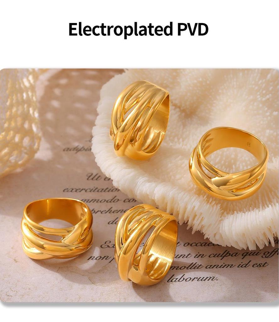 18k Gold Plated Geometric Multi-layer Titanium Steel Hollow Ring