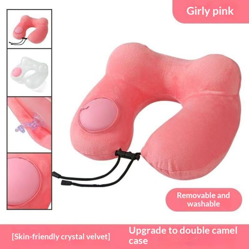 U-Shaped Comfortable Self-Inflating Air Pillow Neck Support Inflatable Airplane Travel Neck Pillow Inflatable Sleeping Pillow розовый
