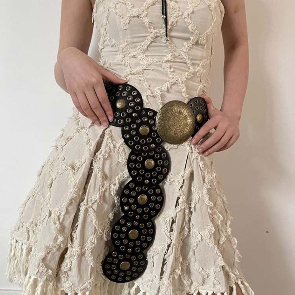 Baroque Style Hollow Belts Y2K Metal Buckle Belts Personality Round Buckle Belts  Decorative Jeans