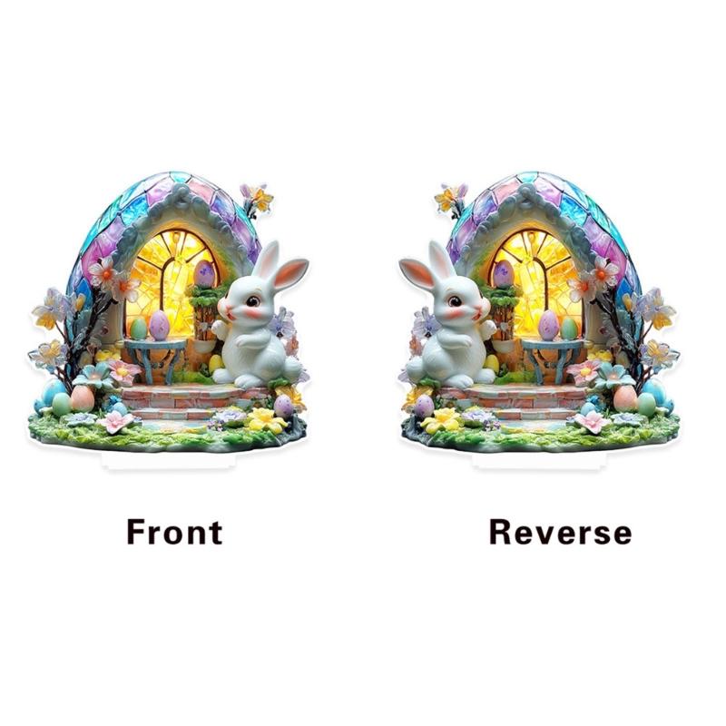 Standing Rabbit Figurines Home Decoration Acrylic Bunnies Statues Sculpture with Easters Eggs for Office Room Decors