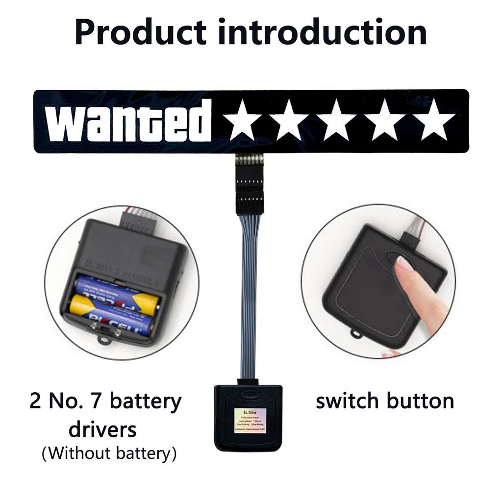 Wanted 5 Star Car Windshield Glow Panel Electric Marker Lamp Blue LED Decoration Light Sticker Flashing Lights