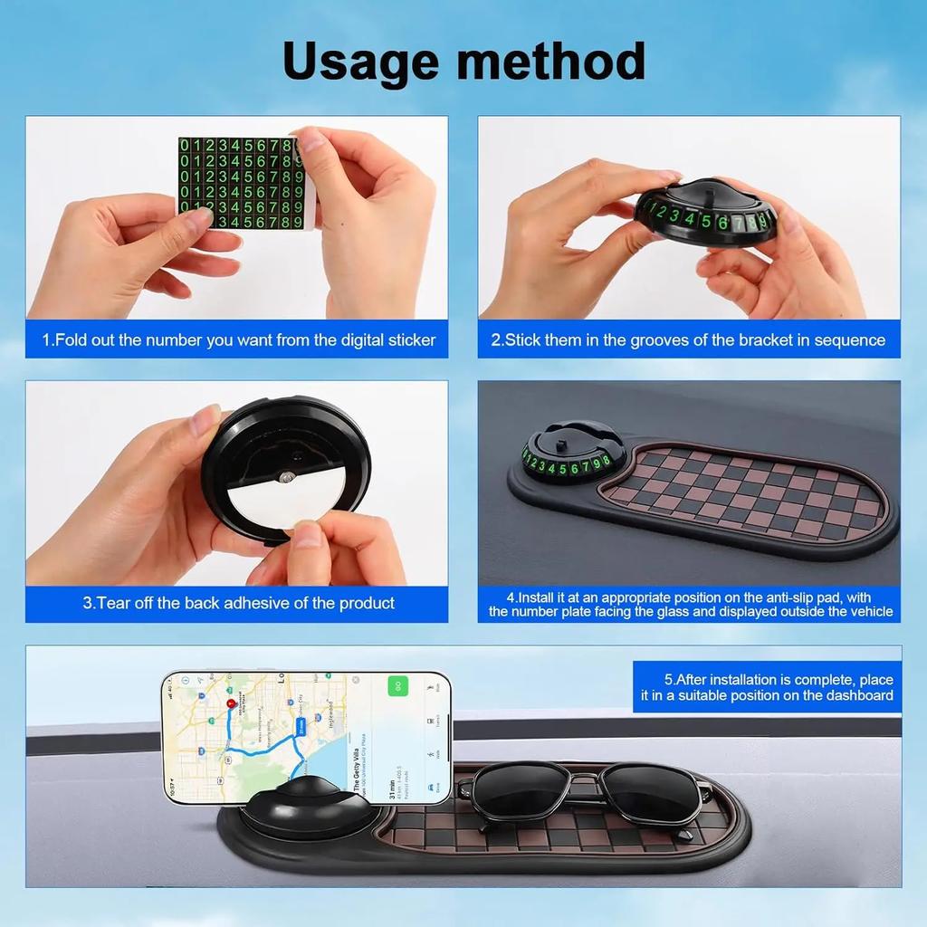 Handyhalterung Auto Armaturenbrett Anti-Rutsch-Matte 360° Drehung Universelle Halterung Parknummernschild Multifunktionale Innenraumzubehör