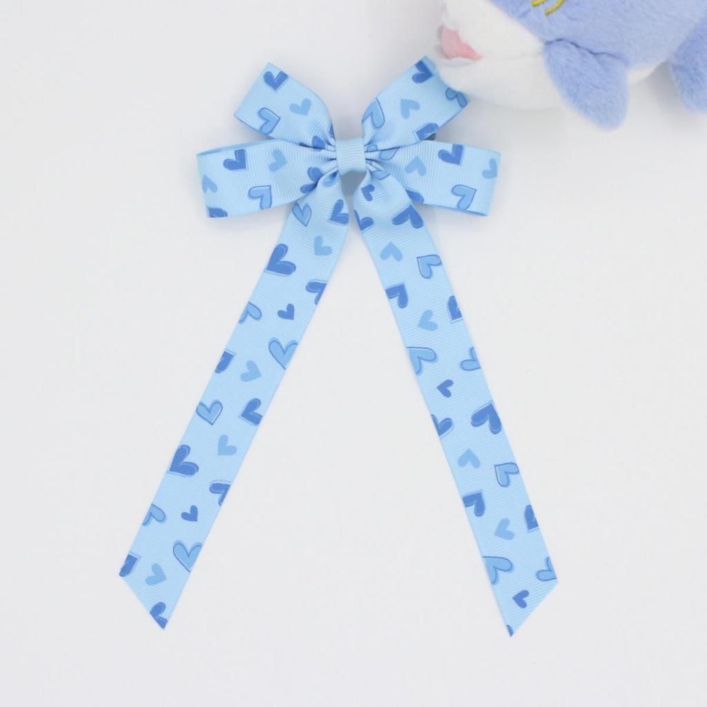 Printed Ribbed Band Long Ribbon Bow Hair Clip - Hot Selling Hair Accessory