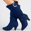 Botas de Inverno Femininas 2026 Moda Sexy Lady Botas de Cano Médio Salto Alto Camurça Sintética Fivela Botas Curtas Botas de Neve Peludas Mulheres