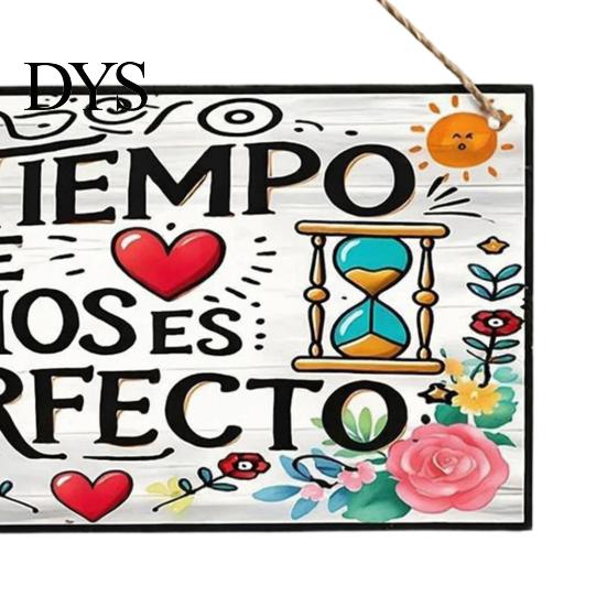Handmade Wood Hanging Sign Spanish Religious Prayer Wall Ornament with Rose Cross Flower, Living Room Ornaments Wooden Decorative Pendant for Bedroom