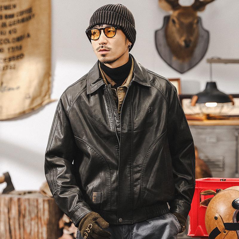 

Men s 2026 Retro Leather Biker Jacket, Spring/Fall Style M (fits 100-125 jin)