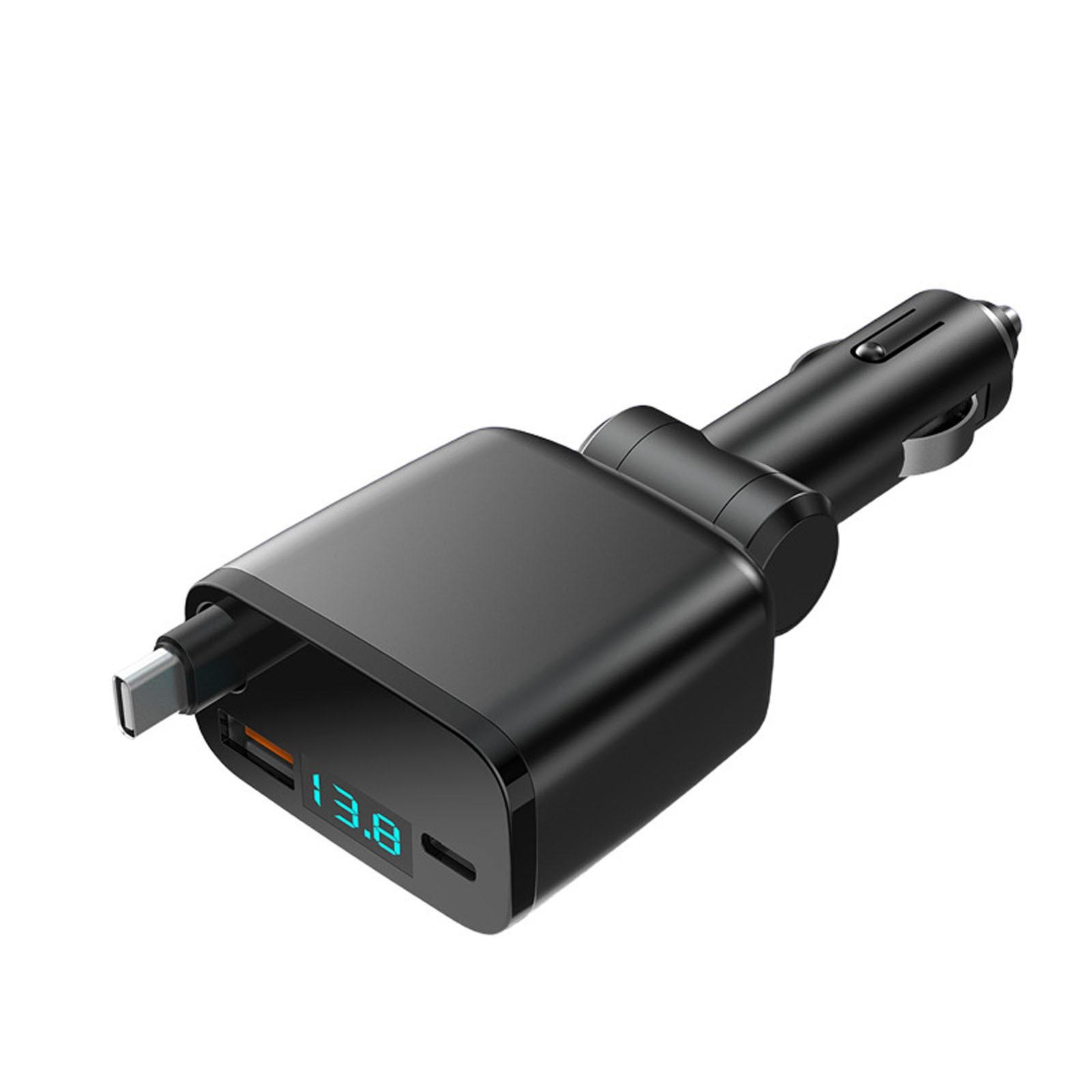 

Выдвижное автомобильное зарядное устройство, Быстрая зарядка телефона в автомобиле, Выдвижные кабели Type C и адаптер-зарядное устройство с 2 портами One Size