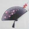 1pc Vintage Folding Fan, Sakura Design With Gradient Black To Purple Color, Tassel Detail, Traditional Chinese Hanfu Dance Accessory