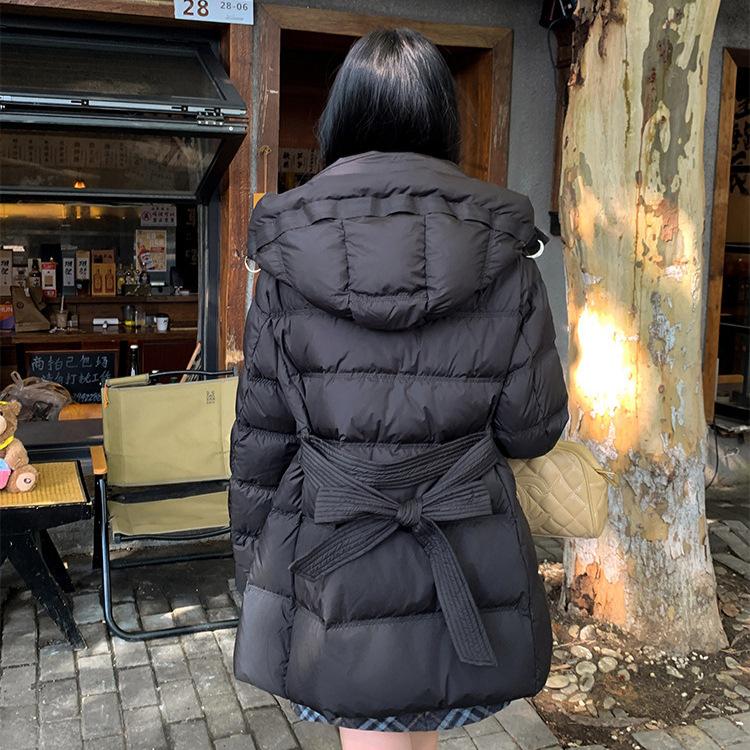 2024 winter new down jacket women's medium and long Korean version fashion waist slim and thin thickened white duck down jacket