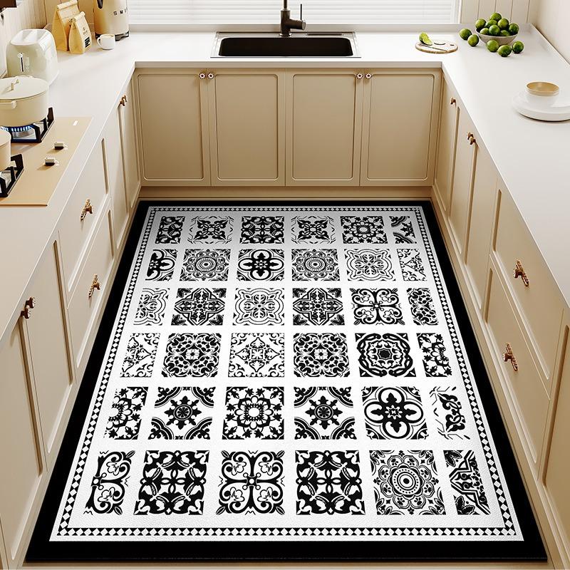 Kitchen Floor Mat PVC Waterproof Non Slip Oil Proof Large Area Rug Easy To Clean Durable Leather Carpet For Home