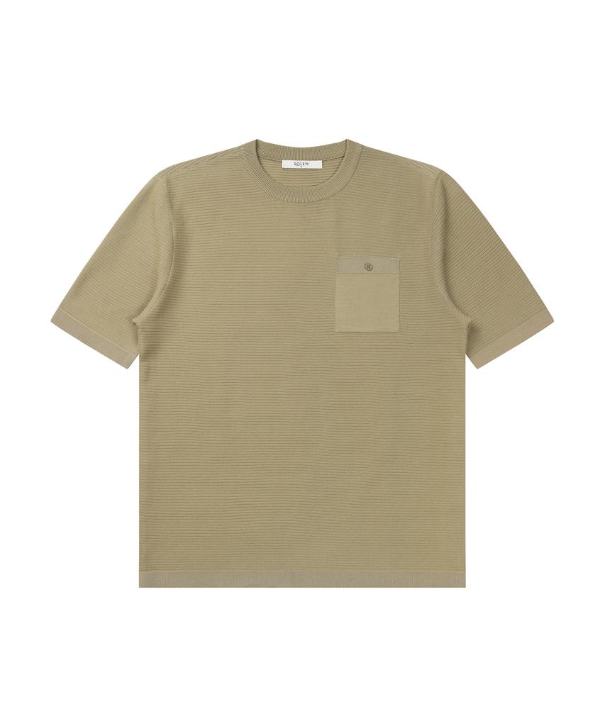 SOLEW Pocket Round Neck Short Sleeve Knit_Olive Green