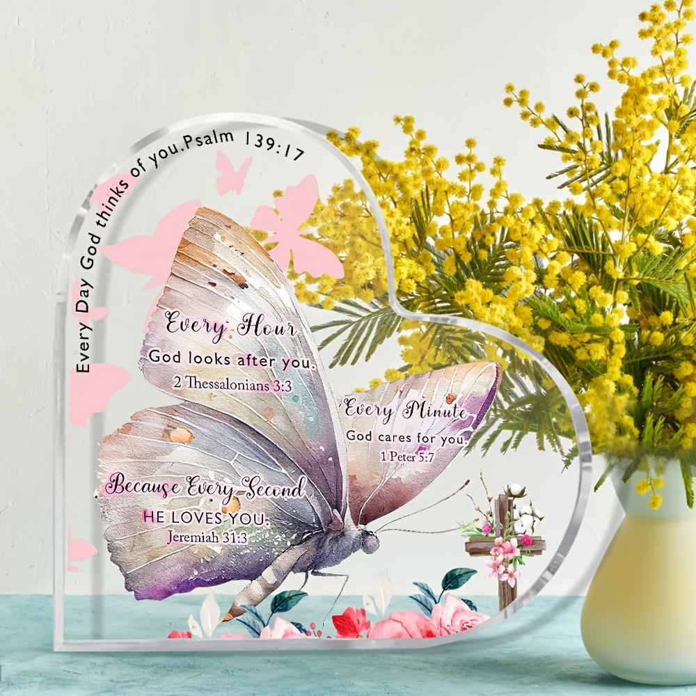 Christian Women'S Gift -Desktop Decoration with Butterfly & Floral Design, Vintage Style Inspirational Bible Verse Prayer Ornament, Religious Frien