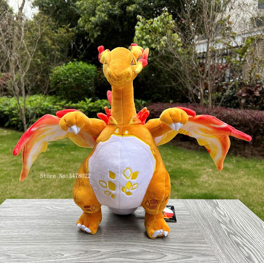 37cm 2 Styles Peluche Brillant Dynamax Dracaufeu Gigantamax Dragon Dessin Animé Jouet en Peluche Poupée Douce Haute Qualité 37cm orange