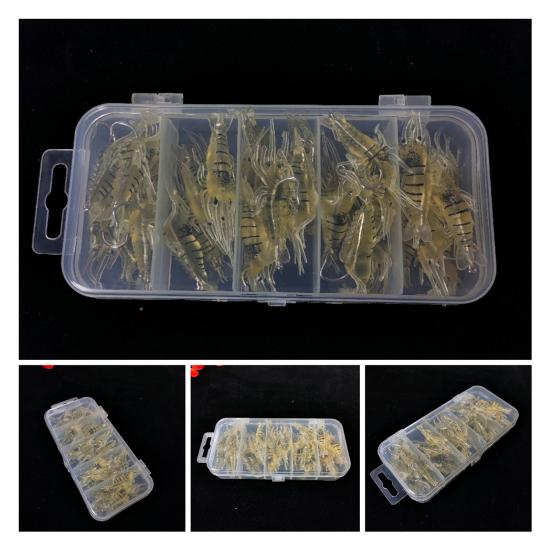 30Pcs Fishing Baits Artificial Soft Shrimp Lures Realistic Looking Vibrant Color Mini Size Soft Baits Fake Lures with Sharp Hooks