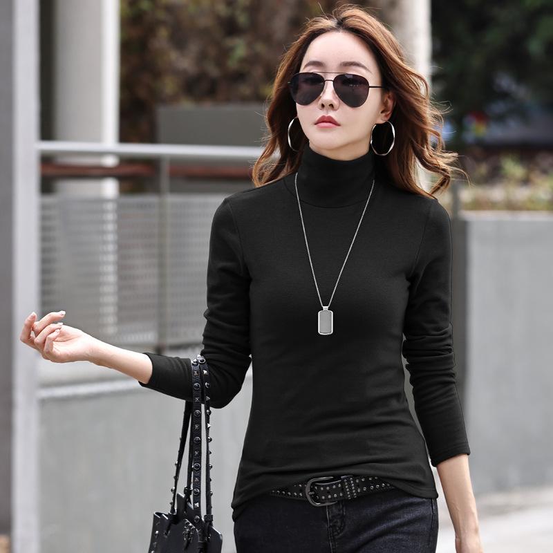 

Женская нижняя рубашка с длинными рукавами, полуводолазка, большой размер, универсальный внутренний слой для осени и зимы, теплые топы S чёрный