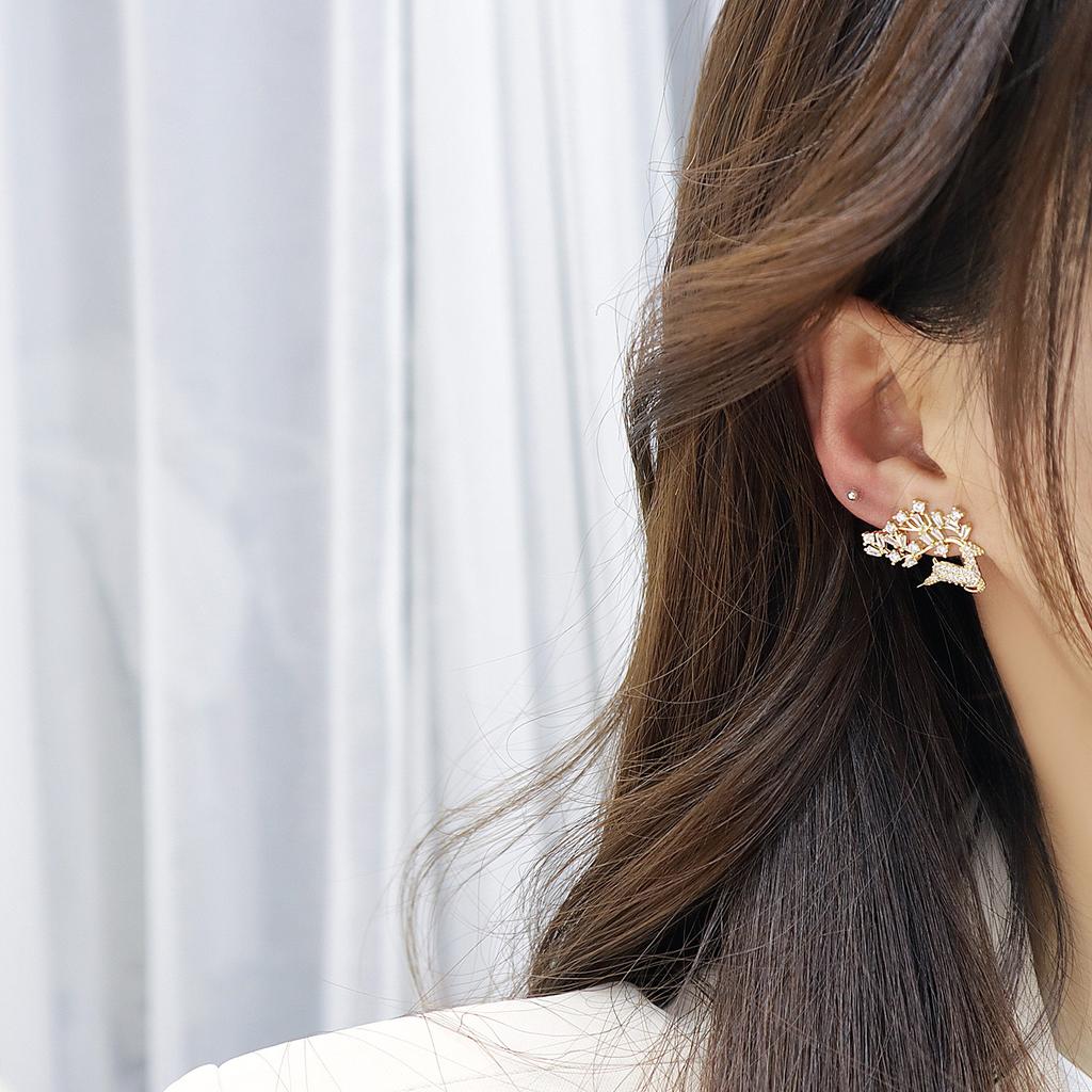 Korea  Design Fashion Jewelry Exquisite 14K Real Gold AAA Zircon Earrings Small Road Branch Women's Party Party Earrings