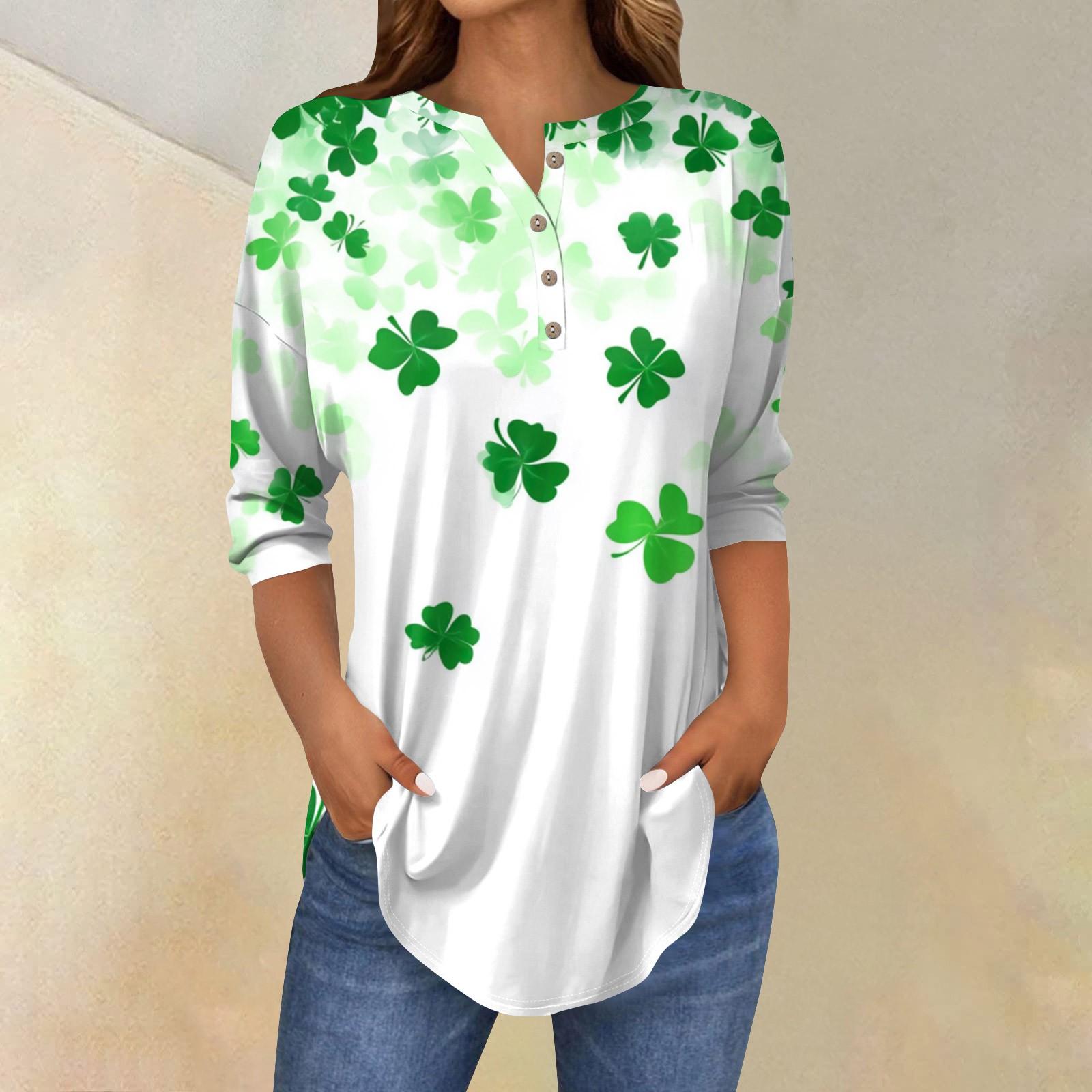 

Women s Loose Button Collar Semana Print Three-quarter Sleeve T-shirt Shirt XXL