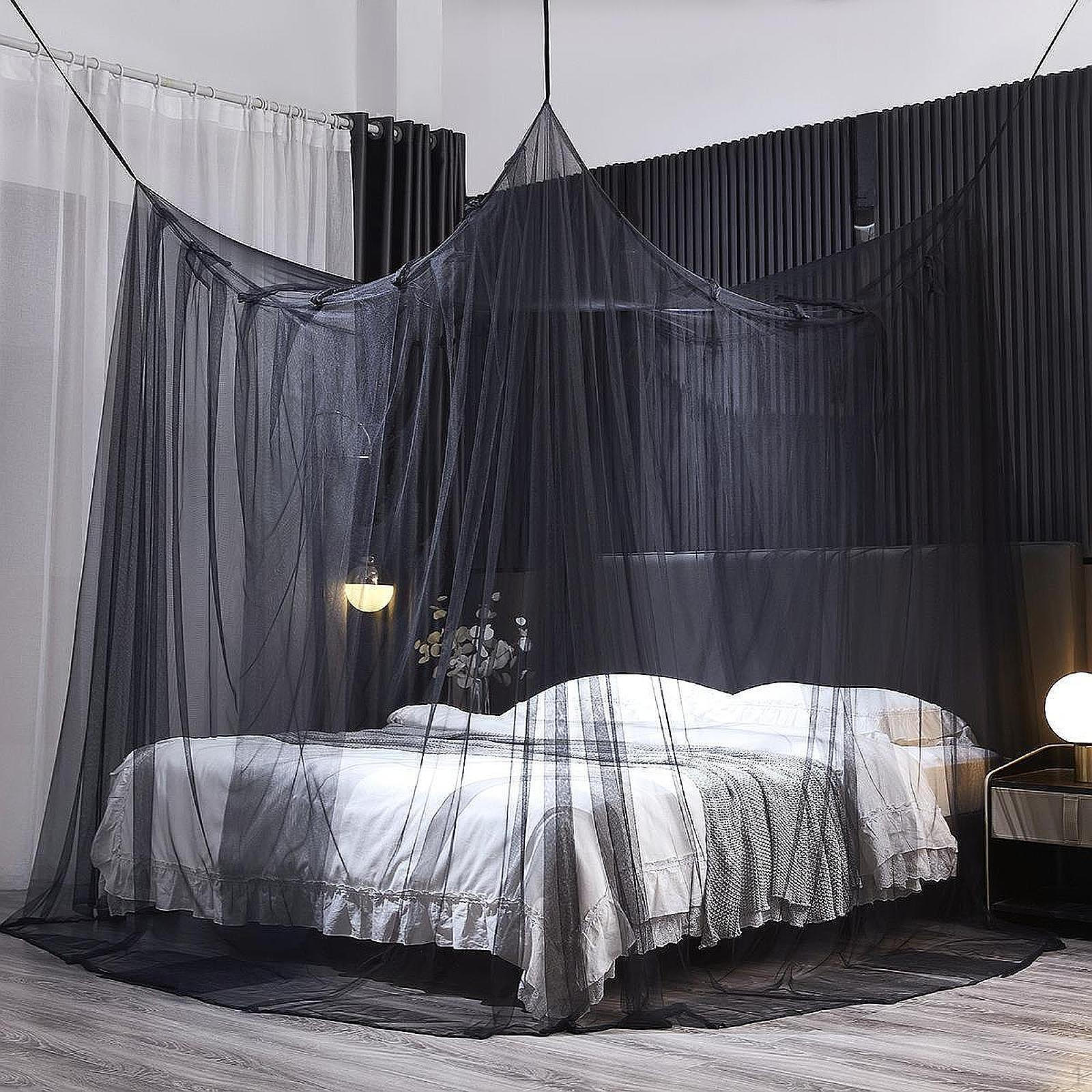 

4 Угловая кровать с балдахином, сетчатая драпировка, палатка, уютные шторы, сетка, подвесной балдахин чёрный