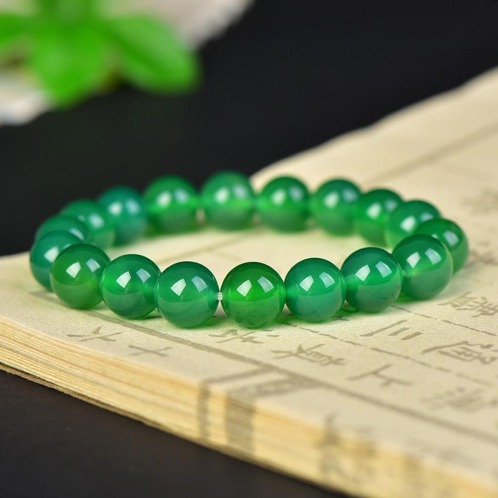7A Natural Green Agate Bracelet for Men & Women - Versatile Couple Style High Ice Green Chalcedony Single Strand