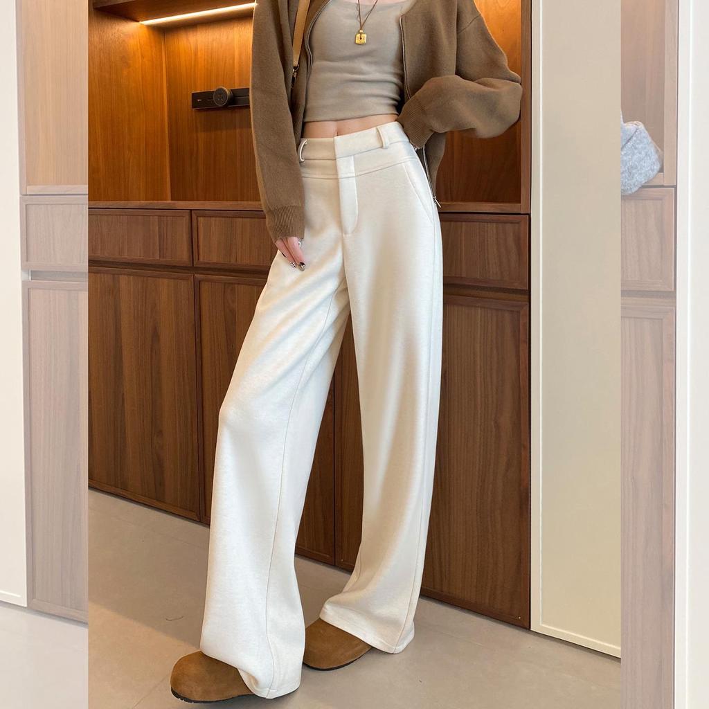 Women's Plus Size Wool Acetate Wide-Leg Pants - Autumn/Winter Thickened Straight-Leg Suit Pants