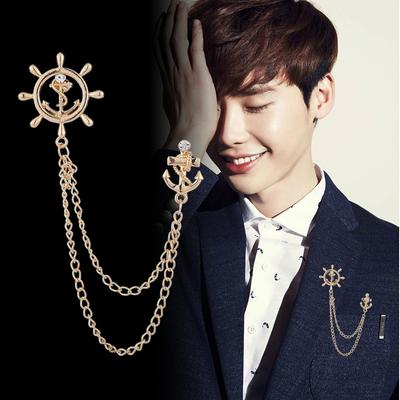 Fashion Tassel Rudder Brooch Anchor Rhinestone Badge Men 'S Suit Shirt Lapel Pin Luxulry Jewelry For Women Accessories