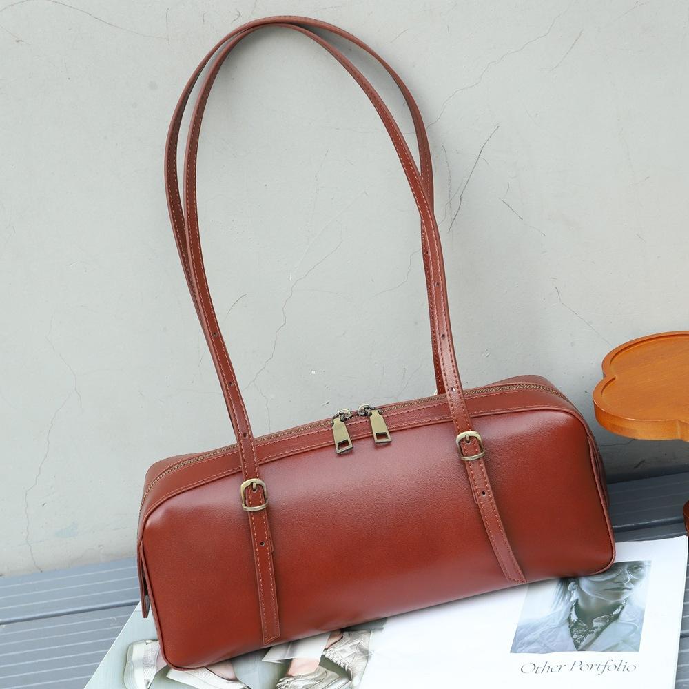 

Women Vegetable Tanned Leather Shoulder Bag Genuine Cowhide Underarm Tote Baguette Bag Korean Style Purse 34 12 13cm бордовий