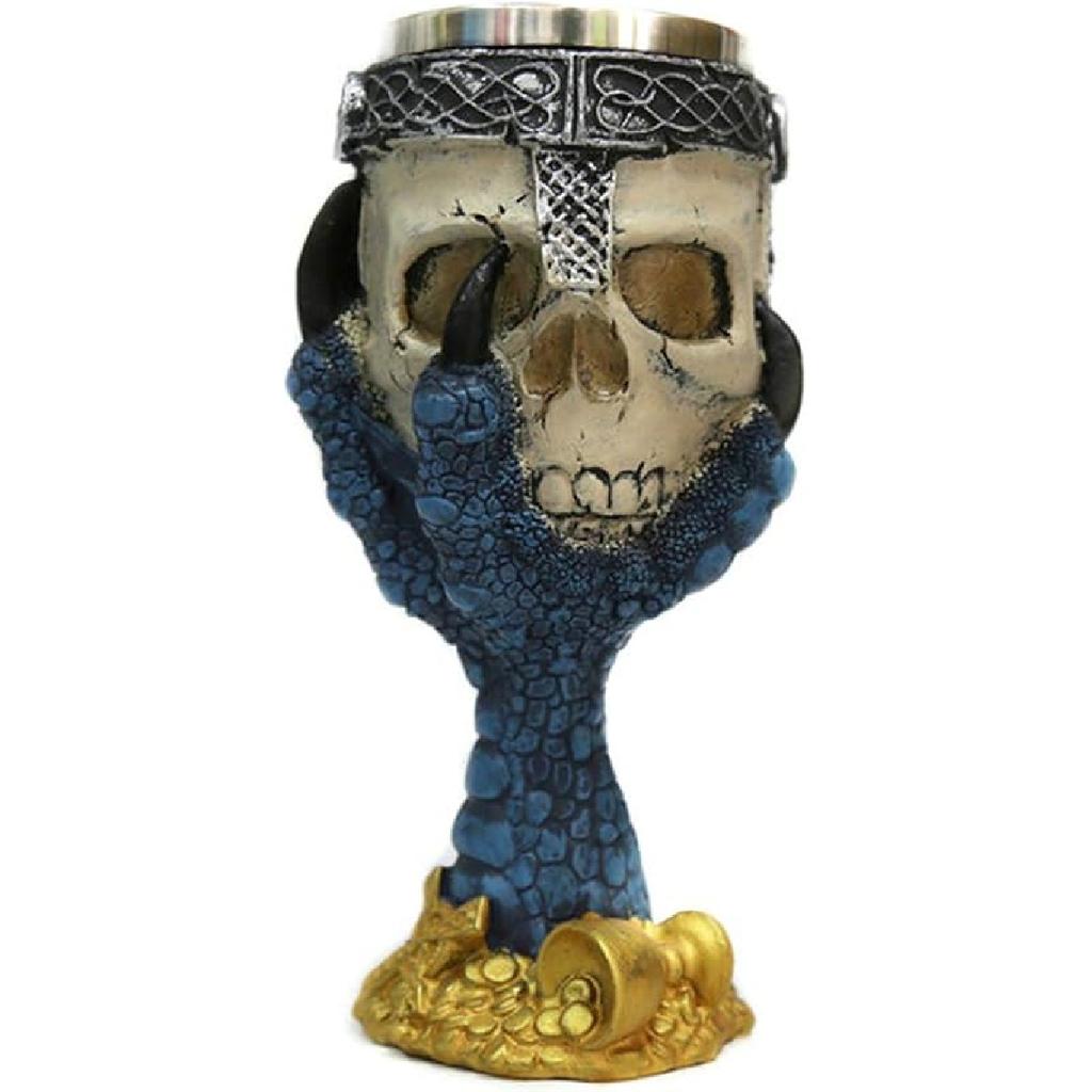 Tvoip Horrible Resin Stainless Steel Skull Goblet Retro Claw Wine Glass Gothic Cocktail Glasses Wolf Whiskey Cup Party Bar Drinkware (Skull1)