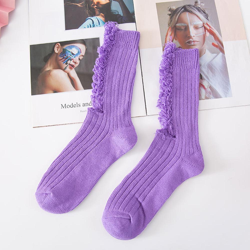 

Новые однотонные хлопковые носки в стиле хип-хоп, панк, рваные, носки нищего, рубчатые по краю, летние чулки фиолетовый