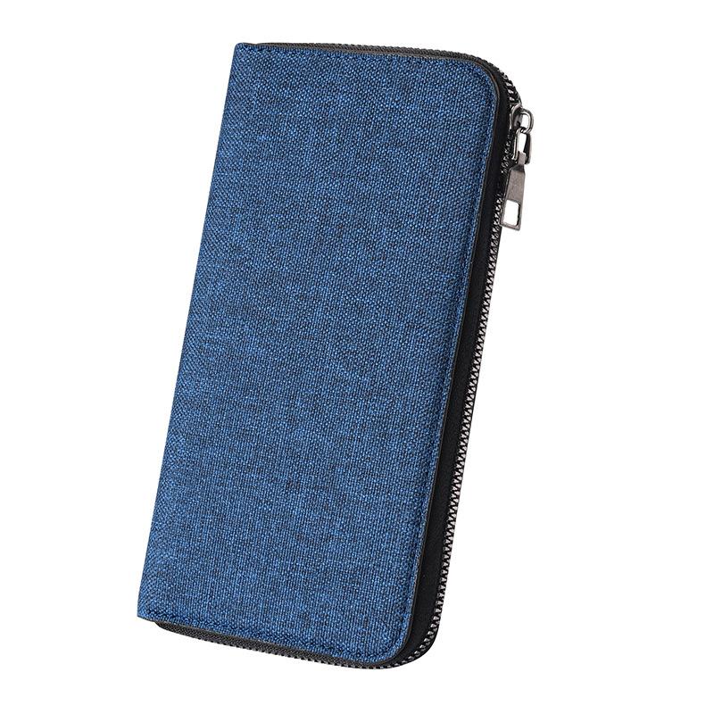 

Холщовый кошелек Мужской длинный простой клатч на молнии Клатч большой вместимости Многофункциональная сумка для мобильного телефона синий