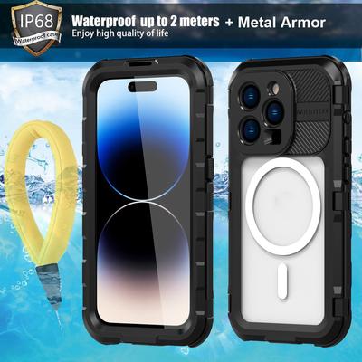 IP68 Αδιάβροχη μεταλλική θήκη για IPhone 14 Pro MAX 13 14 Plus Υπαίθρια κολύμβηση Καταδύσεις Μαγνητικό κάλυμμα ασύρματης φόρτισης Αντικραδασμικό