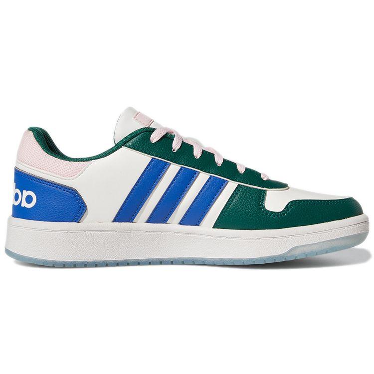 Adidas Neo Hoops 2.0 Round Toe Lace-Up Leather Durable Low-Top Basketball Shoes Women Sneaker White Green GW3368