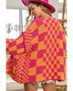 Azura Exchange Open Front Mixed Checkered Pattern Knit Cardigan