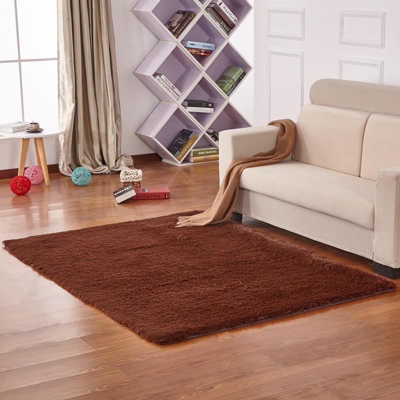 Simple Solid Color Silk Plush Tie-dye Long-haired Tea Mat Living Room Bedroom Balcony Household Carpet Floor Mat