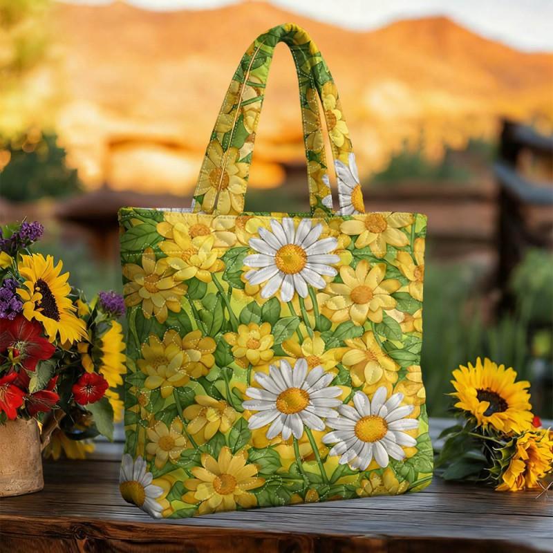Floral Print Quilted Tote Bag - Shoulder Hand Carry Medium Size Street Style