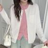 Women's College Style Wool Cardigan - Round Neck, Color Block, Fake Two-Piece Design for Autumn/Winter.
