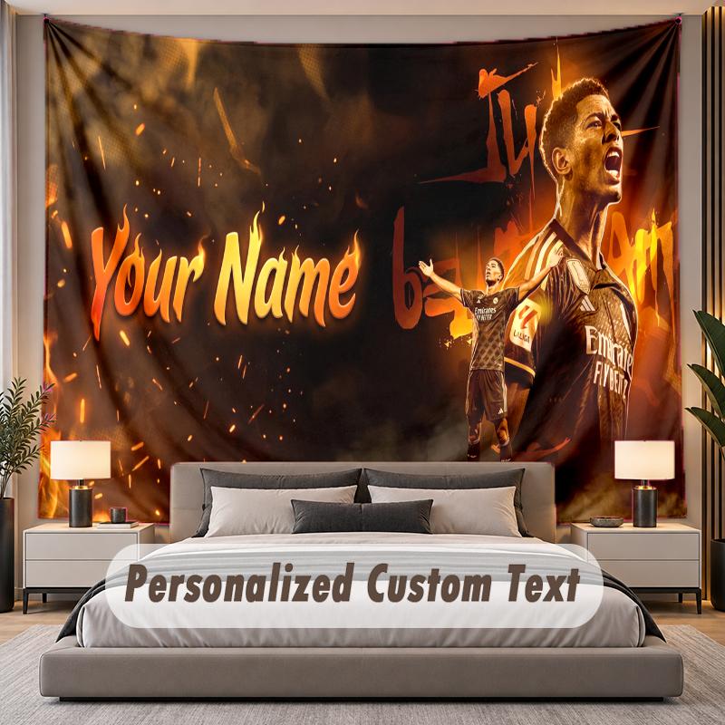 Custom Name Text Tapestry Jude Bellingham Personalized Polyester Wall Tapestry For Bedroom And Room