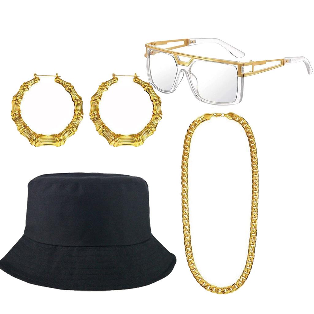 Hip Hop Pompous Punk Dollar Alloy Necklace Vintage Men Dress Bucket Hat Glasses Suit