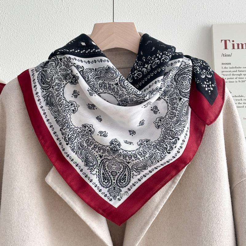 Women's French Red Cotton Silk Blend Scarf – 70CM Neck and Headscarf, Spring/Autumn Fashion Accessory