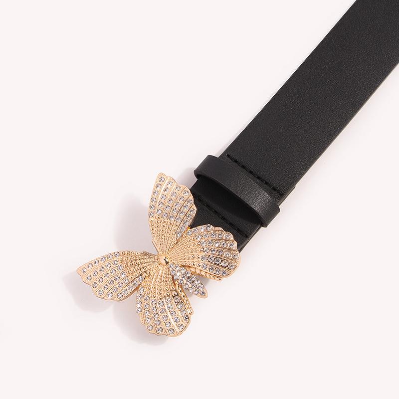 Butterfly Diamond Flat Panel Women's Sweet and Versatile PU Belt PVC Sweet Belt