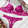 European & American Deep V Embroidered Lace Lingerie Set: Ultra-Thin Chest Minimizing Bra.