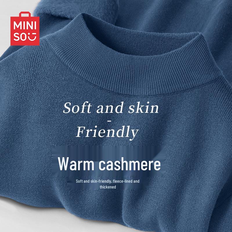 

MINISO Men s Fleece-Lined Half-Turtleneck Pullover Sweater 2XL