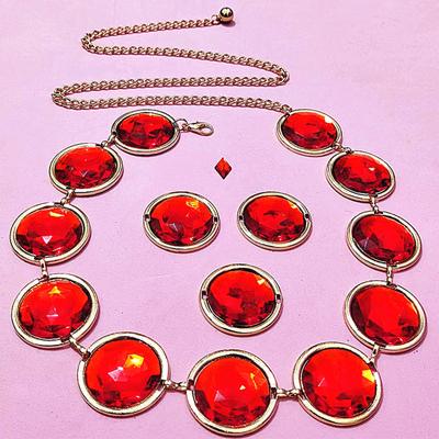 Fashion Cosplay Waist Belt Halloween Red Gems Waist Belt Stone Chain for Costumes Props Adjustable Metal Waist Chain