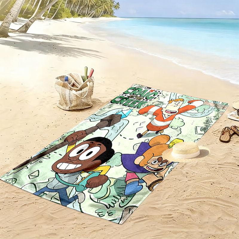 Creek Tales Print Beach Towel, Large Soft Quick Dry Towel for Beach Camping Swimming