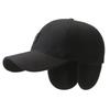 New autumn and winter men's thickened baseball cap fashionable outdoor leisure cold ear protection hat warm cap black