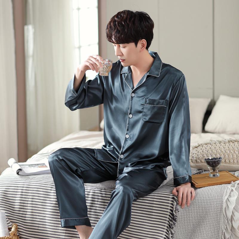 

Хань Ятун Шелковый Комплект Пижам для Пары: Осенний кардиган с длинным рукавом для дома L