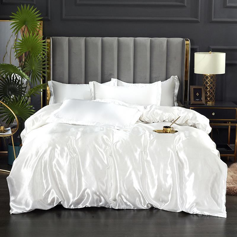 Solid Color Luxury Imitation Silk Duvet Cover Set Soft Breathable Quilt Cover and Pillowcases Hotel Style Smooth Satin Bed Set