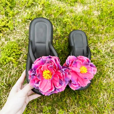 Damen Flip Flops 2024 Sommer Damen Strandschuhe Neue Blumen Plateau Damen Hausschuhe Mode Keil Absätze Lässige Damen Hausschuhe